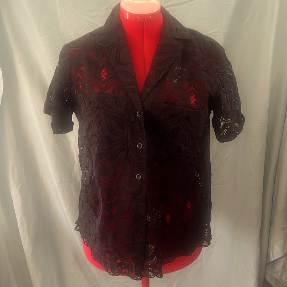 Maeve by Anthropologie, black lace button down. Medium